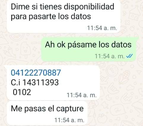 Número al que solicitan que se haga el pago móvil